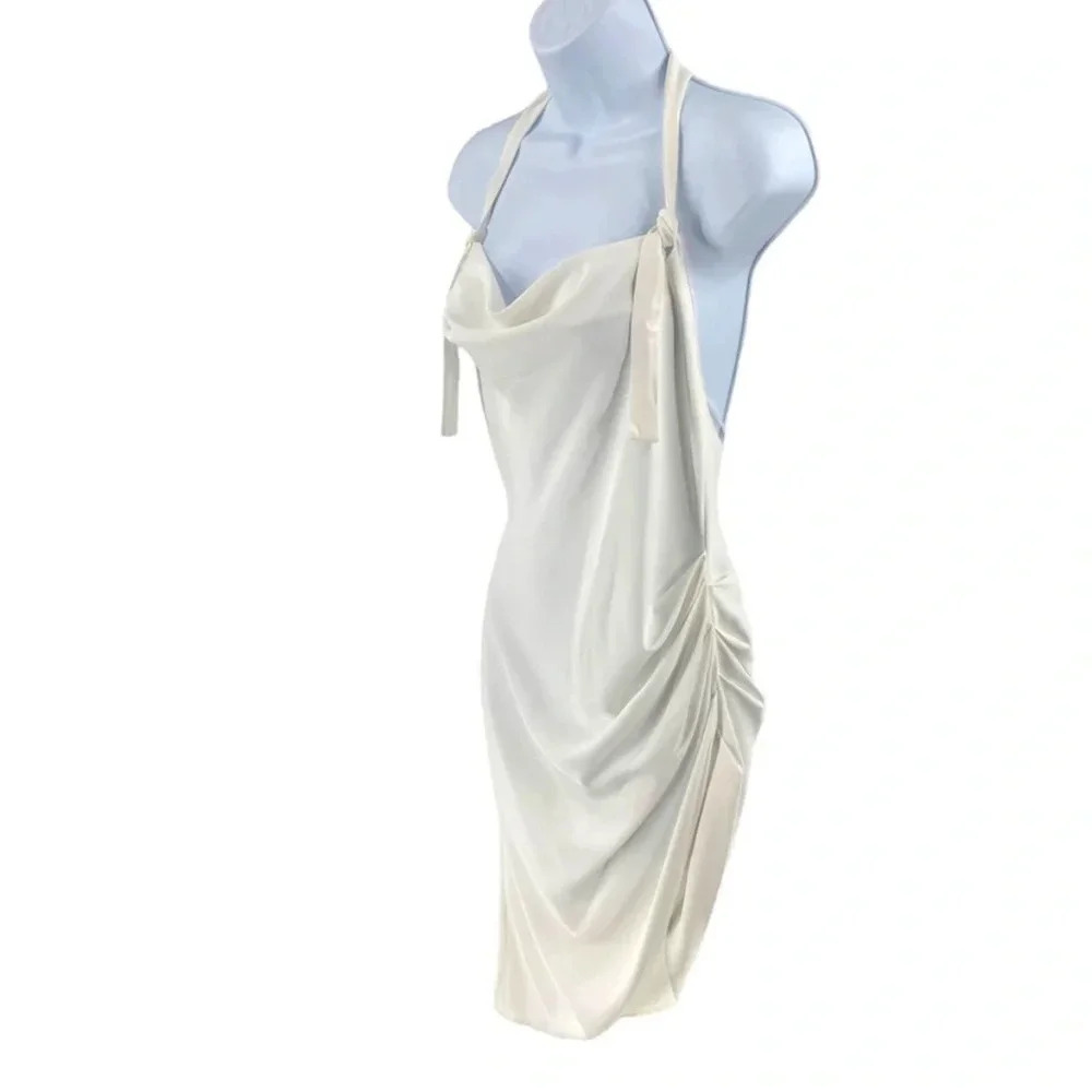 Amanda Uprichard | Maxwell Halterneck Asymmetrical Mini Dress in Ivory Size M - Picture 6 of 12